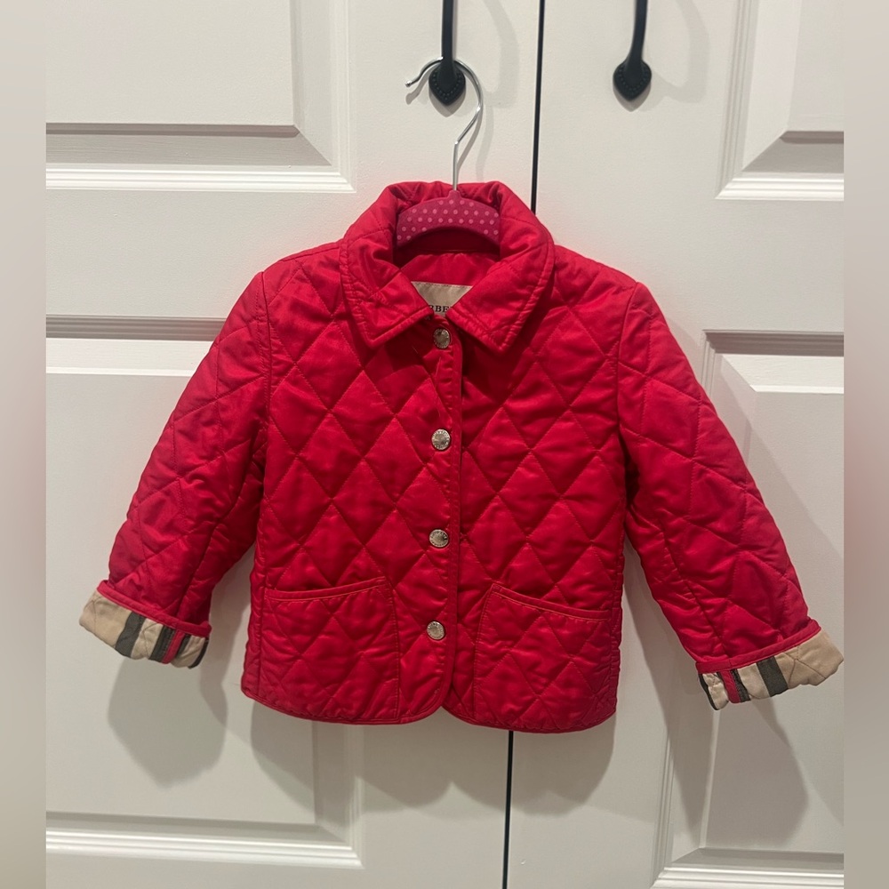 Burberry Quilted Kids lightweight Jacket in raspberry- size 3Y